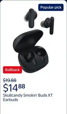 Walmart Skullcandy Smokin' Buds XT True Wireless in-Ear Earbuds, Black offer