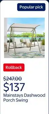 Walmart Mainstays Dashwood Outdoor 2-Sling Seat Porch Swing, Cream offer