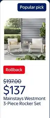 Walmart Mainstays Westmont 3-Piece Outdoor Rocker Set, White offer