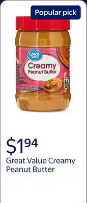 Walmart Great Value Creamy Peanut Butter offer
