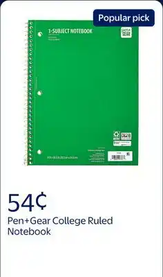Walmart Pen+Gear College Ruled 1-Subject Notebook, 8 x 10.5, Green, 70 Sheets offer
