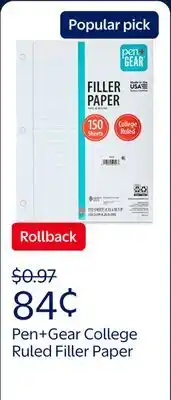 Walmart Pen+Gear College Ruled Filler Paper, 10.5 x 8, 150 Sheets (59156) offer