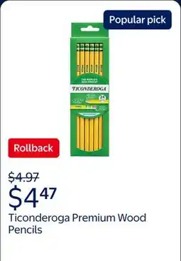 Walmart Ticonderoga Premium Wood Pencils, Unsharpened #2 Lead, Yellow, 24 Count, 0.3 mm Pencil Lead offer
