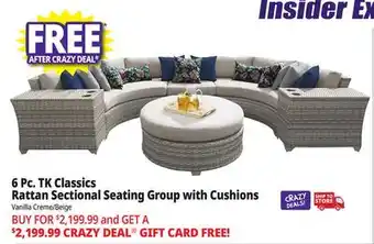 Ocean State Job Lot TK Classics 6-Piece Rattan Sectional Seating Group with Cushions Vanilla Creme/Beige offer