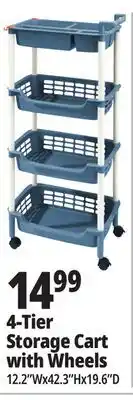Ocean State Job Lot HomeLiving 4-Tier Multipurpose Storage Cart with Wheels offer