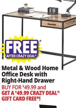 Ocean State Job Lot Metal & Wood Home Office Desk with Right-Hand Drawer Black/Gray Wash offer