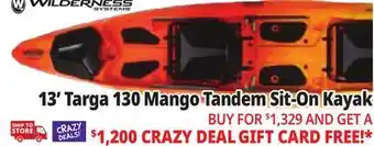 Ocean State Job Lot Wilderness Systems Targa 130T Recreational Tandem Kayak Mango offer