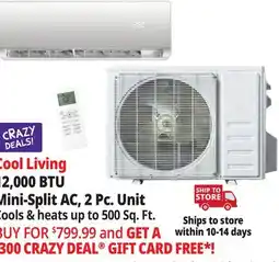 Ocean State Job Lot Cool Living 12 000 BTU Mini-Split Air Conditioner 2-Piece Unit Kit offer