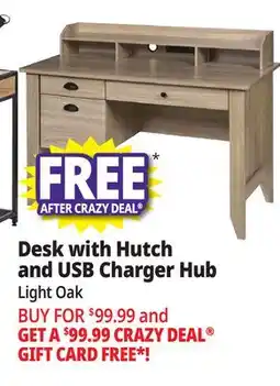 Ocean State Job Lot OneSpace Executive Desk with Hutch and USB Charger Hub Light Oak offer