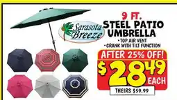 Ollie's Sarasota Breeze 9 FT. STEEL PATIO UMBRELLA offer