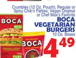Bravo Supermarkets BOCA VEGETARIAN BURGERS 10 Oz. Boxes offer