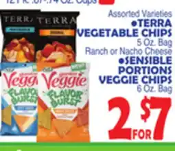 Bravo Supermarkets TERRA VEGETABLE CHIPS 5 OZ. BAG RANCH OR NACHO CHEESE, SENSIBLE PORTIONS VEGGIE CHIPS 6 OZ. BAG offer