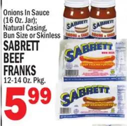 Bravo Supermarkets SABRETT BEEF FRANKS 12-14 Oz. Pkg offer