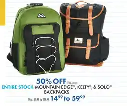 Boscov's MOUNTAIN EDGE , KELTY , & SOLO BACKPACKS offer