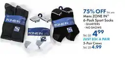 Boscov's Mens ZONE IN 6-Pack Sport Socks offer