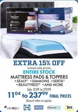 Boscov's ENTIRE STOCK MATTRESS PADS & TOPPERS offer