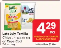 ACME Late July Tortilla Chips 7.4-10.1 oz. bag or Cape Cod 7-8 oz. bag offer