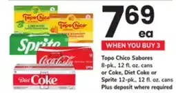 ACME Topo Chico Sabores 8-pk., 12 fl. oz. cans or Coke, Diet Coke or Sprite 12-pk., 12 fl. oz. cans offer