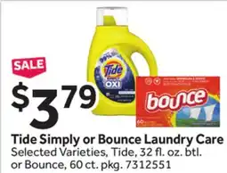Stop&Shop Tide Simply or Bounce Laundry Care offer
