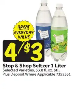 Stop&Shop Stop & Shop Seltzer 1 Liter offer
