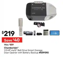 Lowe's 1/2-HP myQ Belt Drive Smart Garage Door Opener with Battery Backup offer