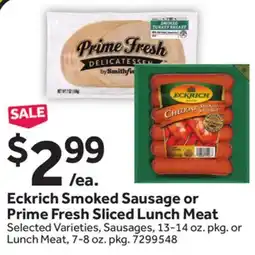 Stop&Shop Eckrich Smoked Sausage or Prime Fresh Sliced Lunch Meat offer
