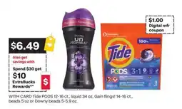 CVS Tide PODS 12-16 ct., liquid 34 oz, Gain flings! 14-16 ct., beads 5 oz or Downy beads 5-5.9 oz offer