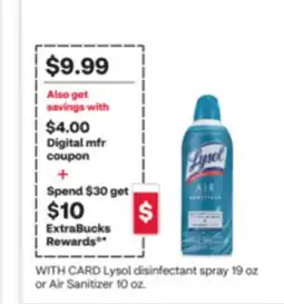 CVS Lysol disinfectant spray 19 oz or Air Sanitizer 10 oz offer