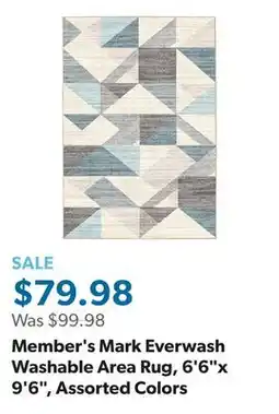 Sam's Club Member's Mark Everwash Washable Area Rug, 6'6x 9'6, Assorted Colors offer