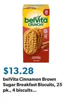 Sam's Club belVita Cinnamon Brown Sugar Breakfast Biscuits, 25 pk., 4 biscuits per pack offer