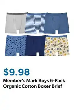Sam's Club Member's Mark Boys 6-Pack Organic Cotton Boxer Brief offer