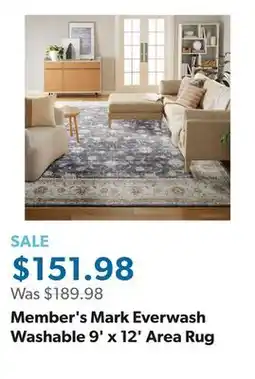 Sam's Club Member's Mark Everwash Washable 9' x 12' Area Rug offer