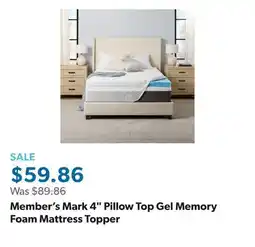 Sam's Club Member's Mark 4 Pillow Top Gel Memory Foam Mattress Topper offer