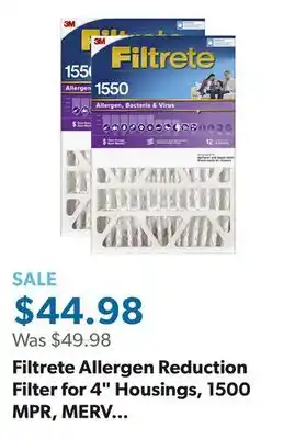 Sam's Club Filtrete Allergen Reduction Filter for 4 Housings, 1500 MPR, MERV 12, 2 Pack offer