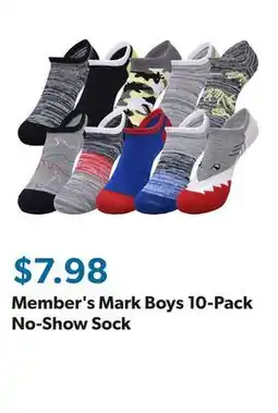 Sam's Club Member's Mark Boys 10-Pack No-Show Sock offer