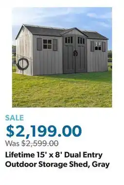 Sam's Club Lifetime 15' x 8' Dual Entry Outdoor Storage Shed, Gray offer