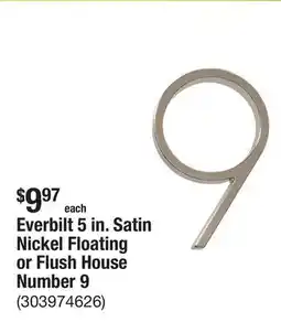 The Home Depot Everbilt 5 in. Satin Nickel Floating or Flush House Number 9 offer