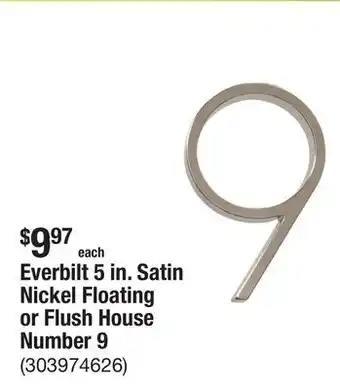 The Home Depot Everbilt 5 in. Satin Nickel Floating or Flush House Number 9 offer