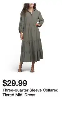 TJ Maxx Three-quarter Sleeve Collared Tiered Midi Dress offer