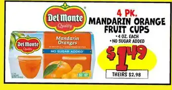 Ollie's Del Monte 4 PK. MANDARIN ORANGE FRUIT CUPS offer