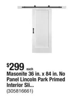 The Home Depot Masonite 36 in. x 84 in. No Panel Lincoln Park Primed Interior Sli... offer