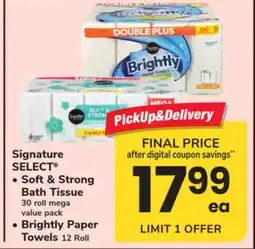 ACME Signature SELECT Soft & Strong Bath Tissue 30 roll mega value pack, Brightly Paper Towels 12 Roll offer