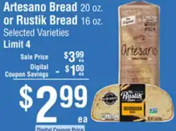 Smart & Final Artesano Bread or Rustik Bread offer