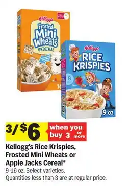 Meijer Kellogg's Rice Krispies, Frosted Mini Wheats or Apple Jacks Cereal offer