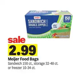 Meijer Meijer Food Bags Sandwich 150 ct., storage 32-48 ct. or freezer 10-34 ct offer