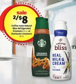 Meijer Coffee mate Natural Bliss Refrigerated Creamers 32 oz. or Starbucks Creamers 28 oz offer