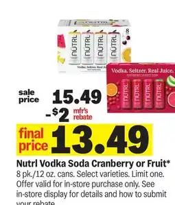 Meijer Nutrl Vodka Soda Cranberry or Fruit offer