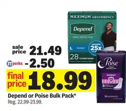 Meijer Depend or Poise Bulk Pack offer