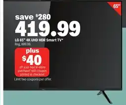 Meijer LG 65 4K UHD HDR Smart TV offer