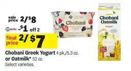Meijer Chobani Greek Yogurt or Oatmilk offer